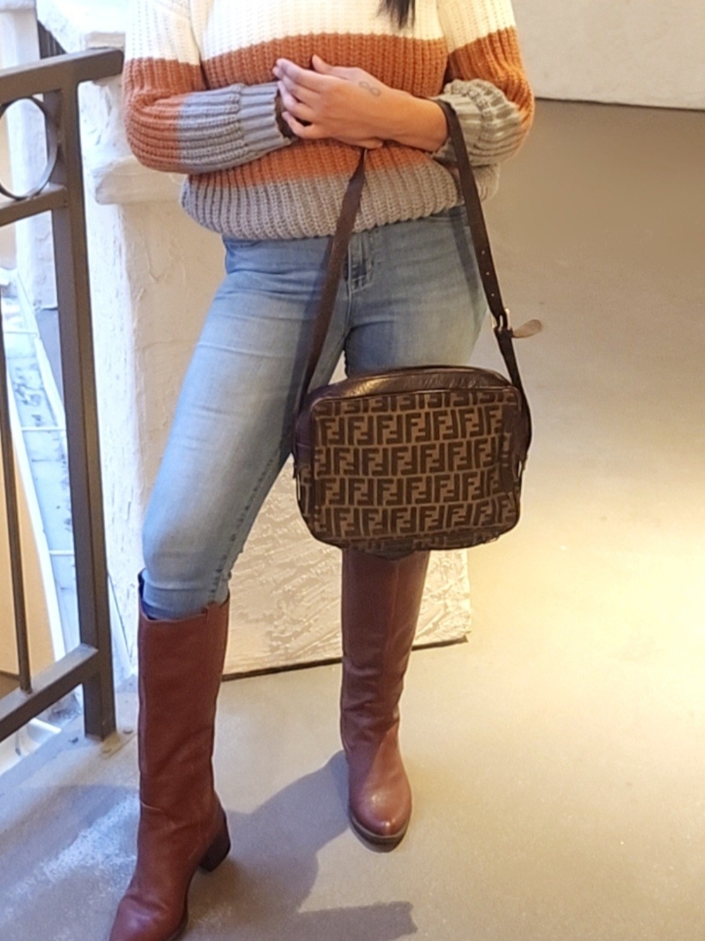 Fendi Brown FF Zucca Crossbody Bag with Adjustable Strap